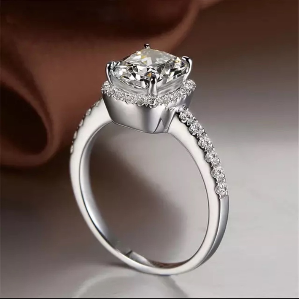 3Ct Halo 925 Princess Cushion Cut Engagement Ring - Picture 8 of 16